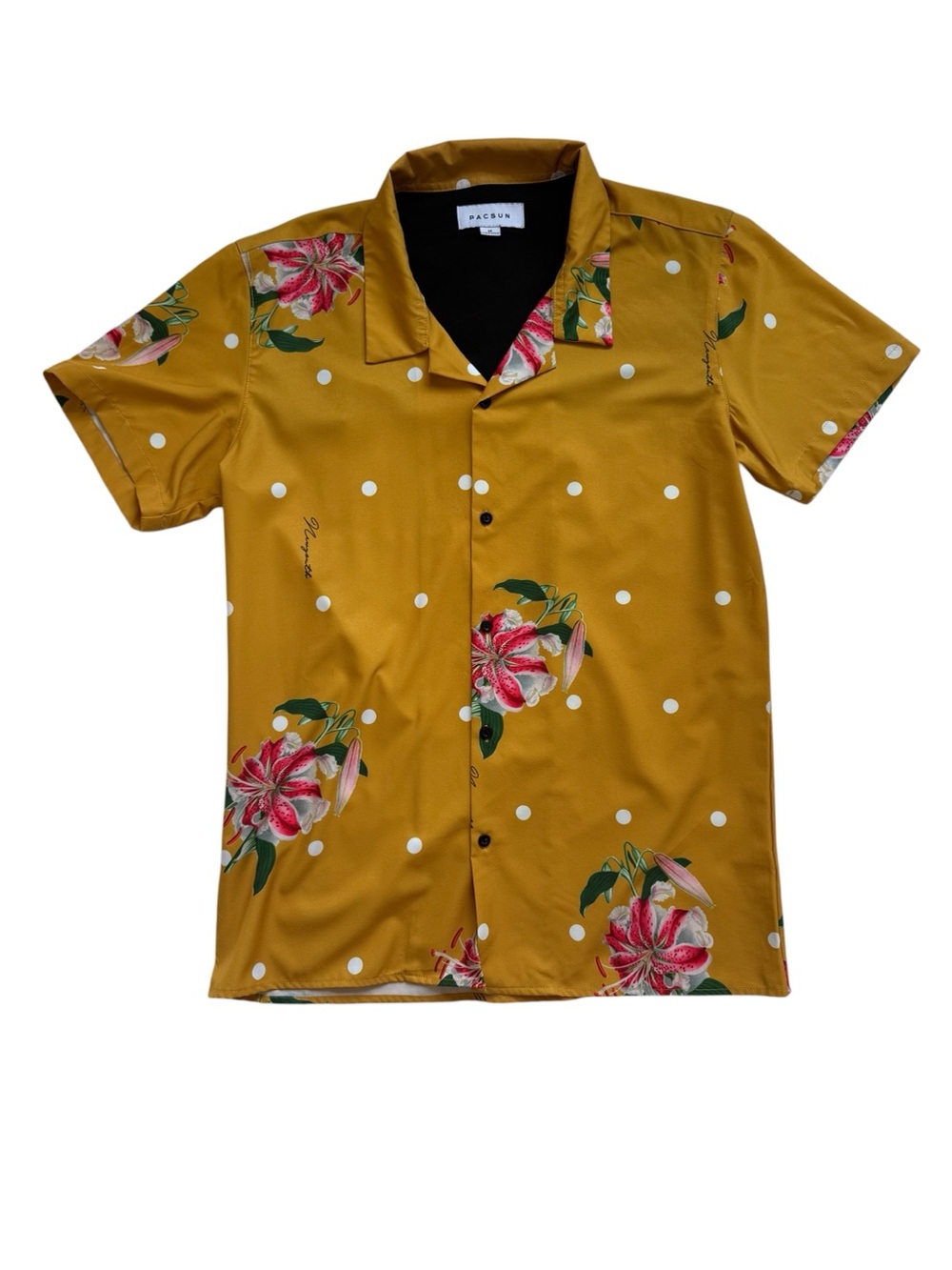 PacSun Mustard Floral & Polka Dot Short-Sleeve Button-Up Shirt